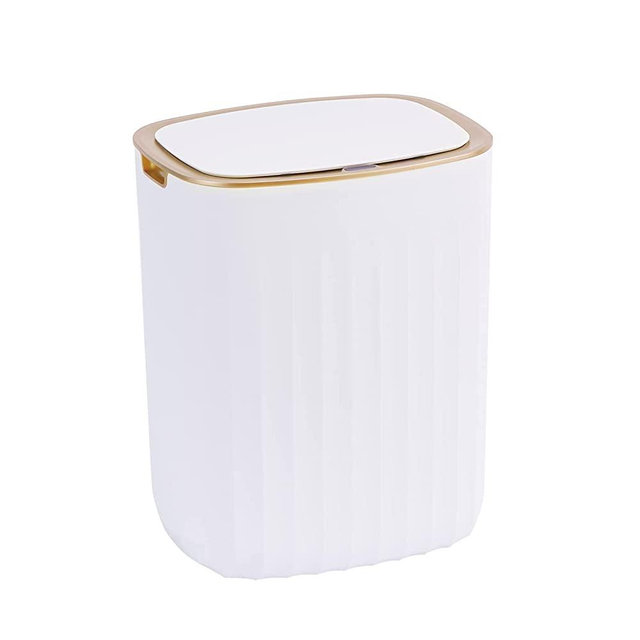 ELPHECO 3.5 Gallon Waterproof Motion Sensor Bedroom Trash Can with Lid, Automatic Touchless Garbage Bin for Bathroom Living Room Office, Golden