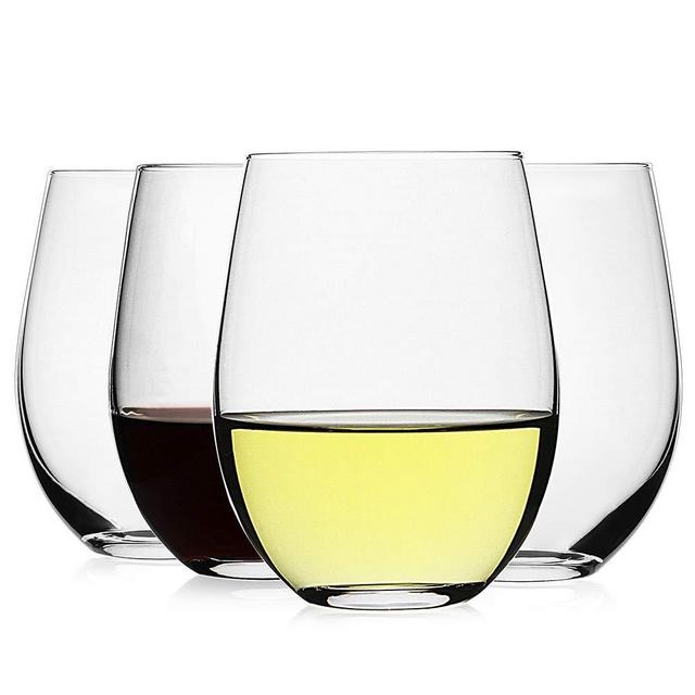 LUXU Stemless Wine Glasses(Set of 4)-20 oz,Clear Wine Cups for Red or White Wine,Crystal Whiskey Tumblers,Large Water Goblets,Drinking Glassware for Beer,Great Wine Gifts for Any Occasion