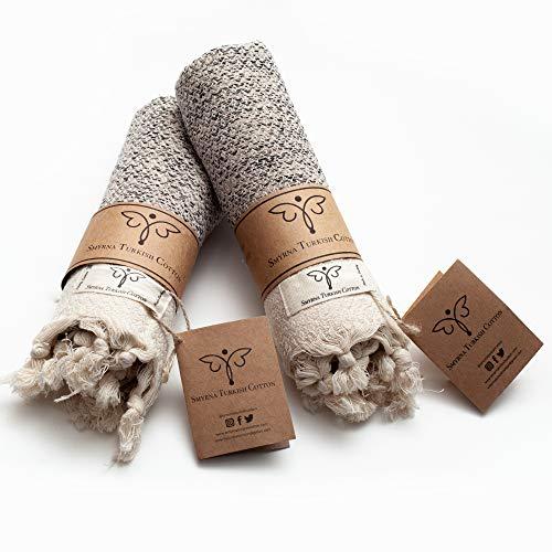 Smyrna Original Turkish Hand Towels Set of 2 | 100% Cotton, 16 x 40 Inches | Decorative Bathroom Peshtemal Towel for Hand, Face, Hair, Gym, Yoga, Tea, Dishcloth, Kitchen and Bath (Beige)