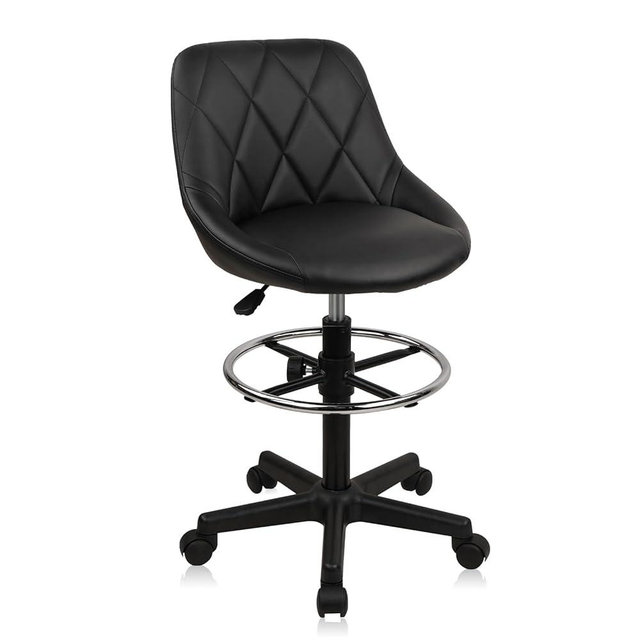 KLASIKA Drafting Chair with Back, Leather Rolling Swivel Stool with Adjustable Height and Footrest, Ergonomic Tall Standing Desk Office Chairs with Wheels for Home Work Shop Kitchen Bar, 1PK