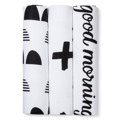 Product description page - Muslin Swaddle Blankets Good Morning/Good Night 3pk - Cloud Island™ - Black/White