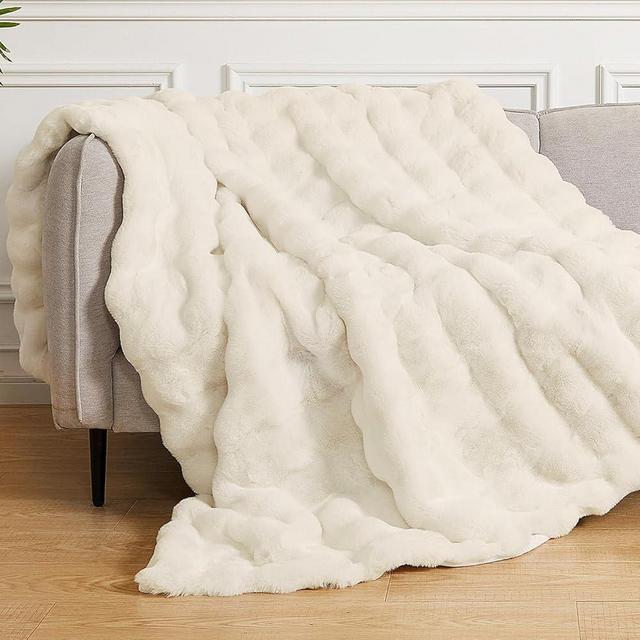 ORINOVA Light Beige Cozy Faux Fur Throw Blanket for Living Room Bedroom 50x60 Thick Ultra Soft Aesthetic Fuzzy Throw Blanket Fluffy Furry Bed Comforter Home Decor 860 GSM