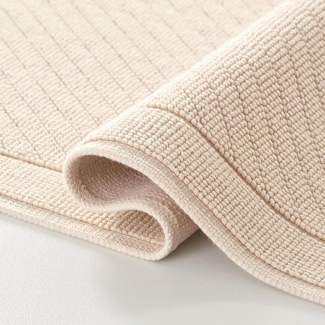 Arkwright 100% Cotton Bathroom Rug - High Absorbent Stylish Textured Woven Design Bath Mat, Slip Resistant Backing for Shower and Bathtub Floor, 20x60 in - Beige