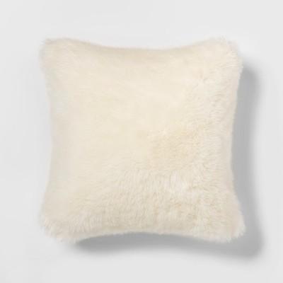 Cream Faux Fur Square Throw Pillow 18"x18" - Threshold™