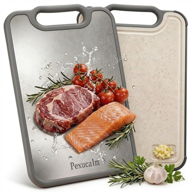 Titanium Cutting Board for Kitchen, 15.4"x10.4" Dual-Sided Chopping Board, Scratch-Resistant, Dishwasher Safe, with Juice Groove & Garlic Grinding, Non-Slip Edges, Straw Wheat PP & Titanium