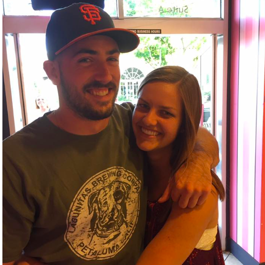 One of our first pictures together - in line to get ice cream in Campbell.