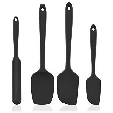 U-Taste 600ºF High Heat-Resistant Premium Silicone Spatula Set, BPA-Free One Piece Seamless Design, Non-Stick Rubber with 18/8 Stainless Steel Core, Cooking/Baking Utensil Set of 4(Black)