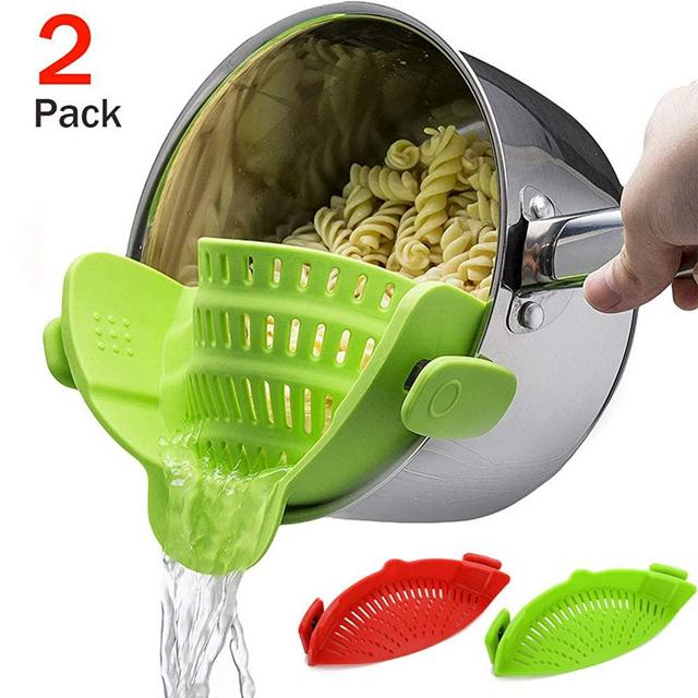 Snap Strainer, 2 PACK Silicone Clip On Strain Strainer Colander Kitchen Gadgets Food Drainer For Pasta, Spaghetti, Ground Beef, Universal Fit On All Pots and Bowls