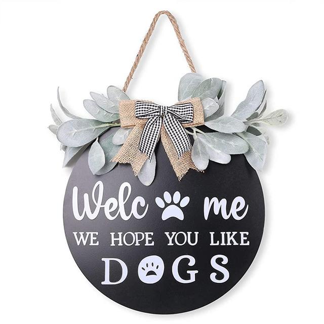 PONATIA 3D Dog Welcome Sign For Front Door, Welcome Signs For Farmhouse Decor, Door Hanger Front Door Decor with Premium Greenery, Great Housewarming Gifts, Christmas Gifts (Dog)
