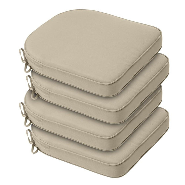 BPS 18 x 19 Inch Outdoor Chair Cushion Set of 4, Fade-Resistant and Water-Resistant Solution-Dyed Polyester Fabric Patio Chair Cushions with Straps for Outdoor/Indoor Dining Chairs