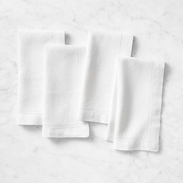 Linen Double Hemstitch Napkins, Set of 8, White