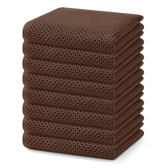 Homaxy 100% Cotton Waffle Weave Kitchen Dish Towels, Ultra Soft Absorbent Quick Drying Cleaning Towel, 13 x 28 Inches, 8-Pack, Coffee