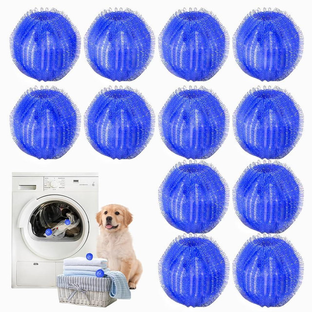 12 PCS Pet Hair Remover for Laundry, Reusable Dog & Cat Hair Remover Tool, Effectively Removes Pet Hair, Lint and Dander from Bedding and Clothing, Suitable for Washing Machines, Dryers