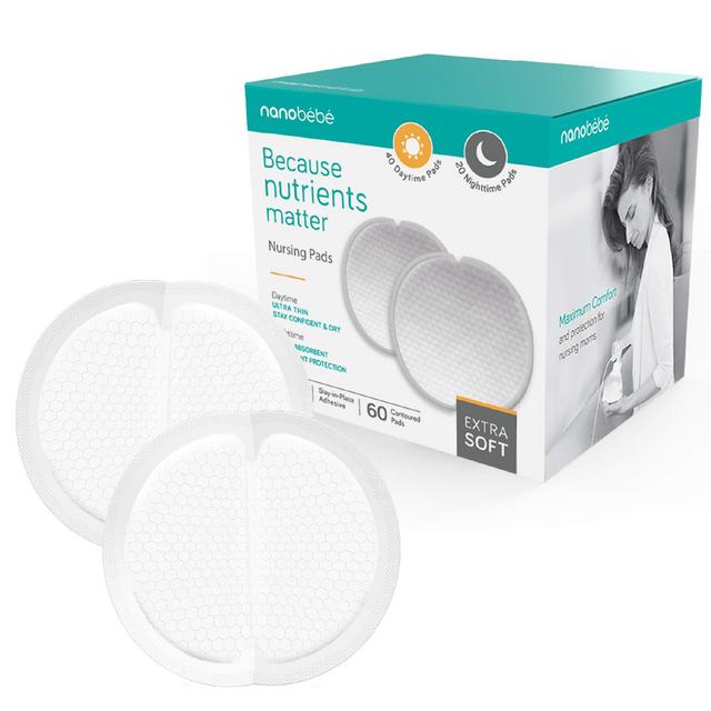 Nanobébé Disposable Nursing Pads – 40 Days and 20 Nights Ultra Thin Extra Absorbent Vented Leak Proof Nursing Essentials, Individually Wrapped (60 Count)