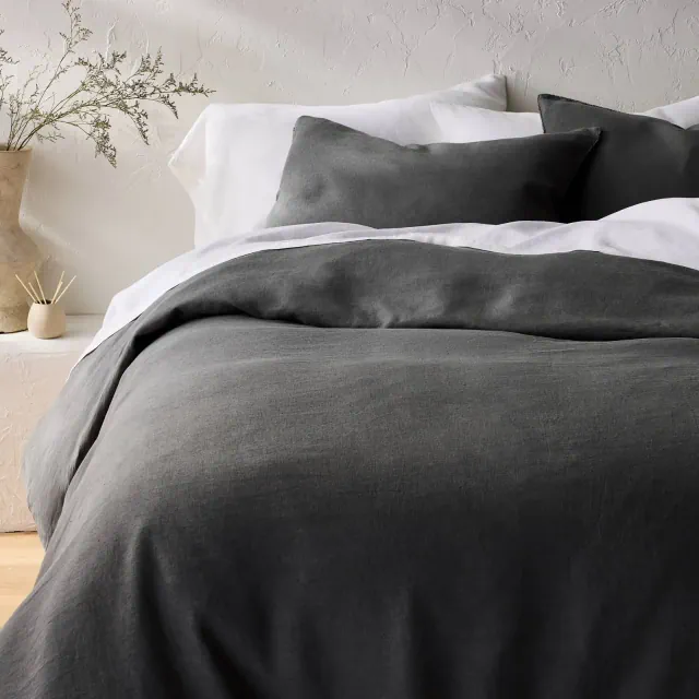 Full/Queen Linen Duvet Set Dark Gray - Casaluna™