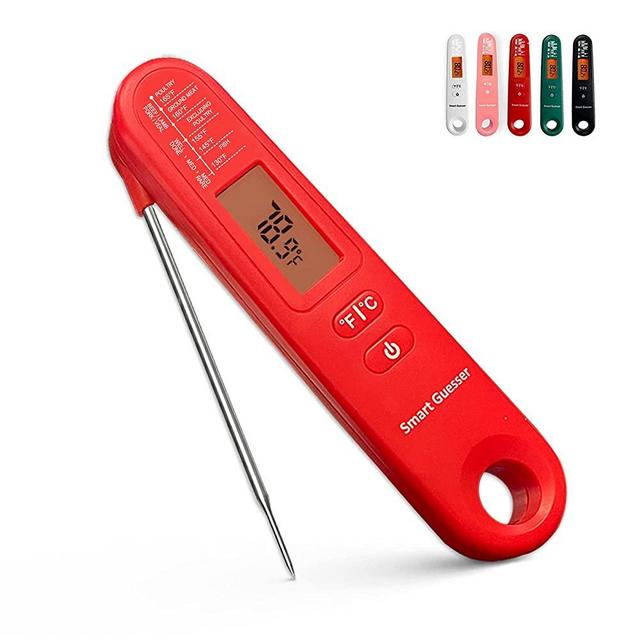 Smart Guesser Digital Meat Thermometer with Backlight for Kitchen Cooking-Instant Read Food Thermometer for Meat, Deep Frying, Baking,Grilling BBQ-Red, (UIE-OT-103)