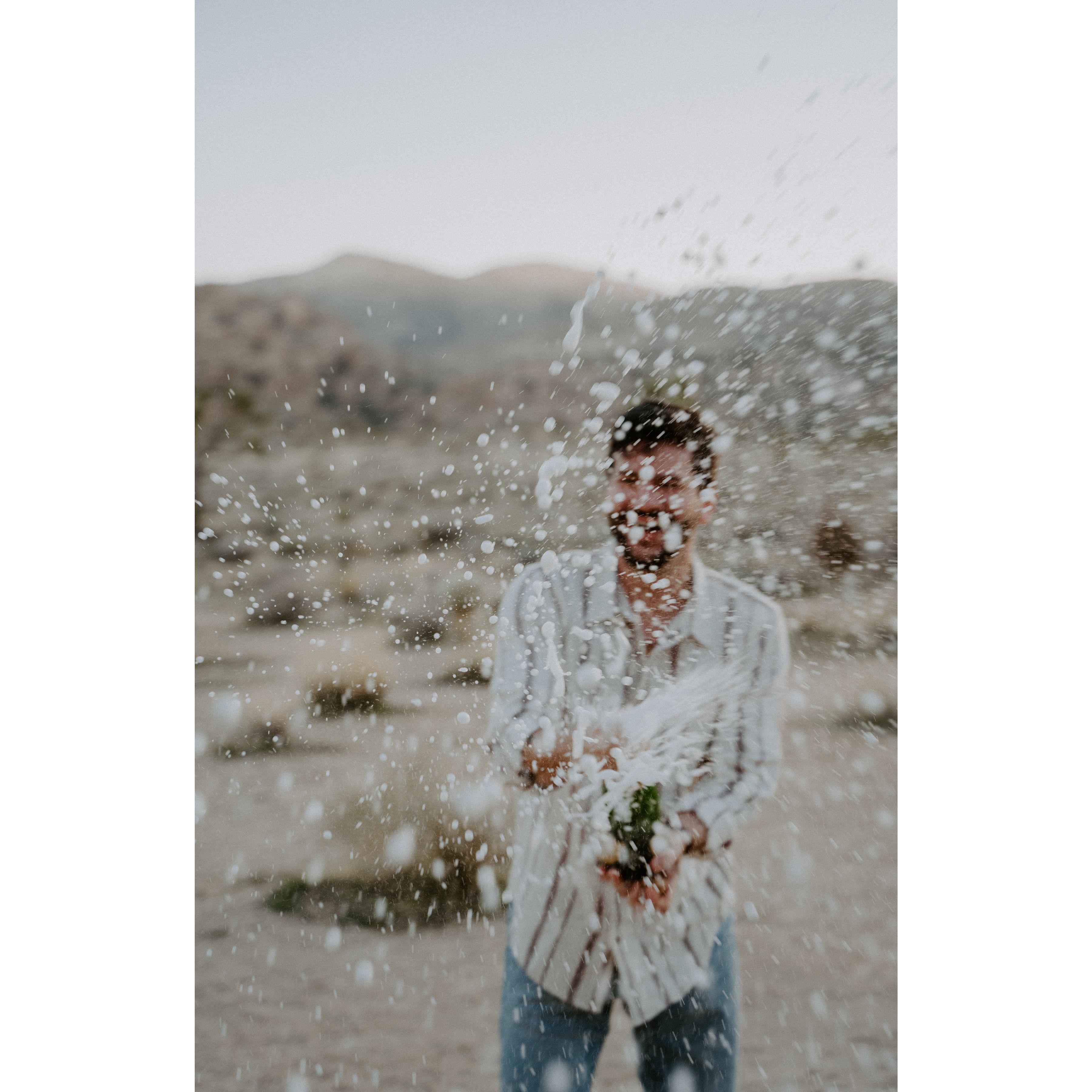 Popped a bottle after he popped the question!