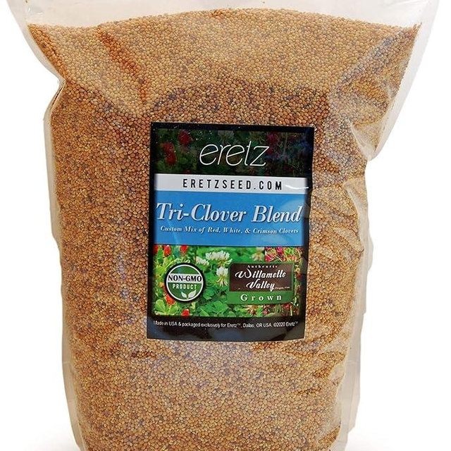 Tri-Clover by Eretz - Three Part Blend of Clovers Providing Beauty, Cover, and Natural Attractant. No Coatings or Fillers, Premium Seeds (5lb)
