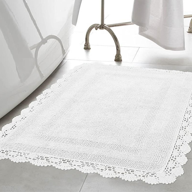 Laura Ashley Crochet Cotton 24x40 Bath Rug, White