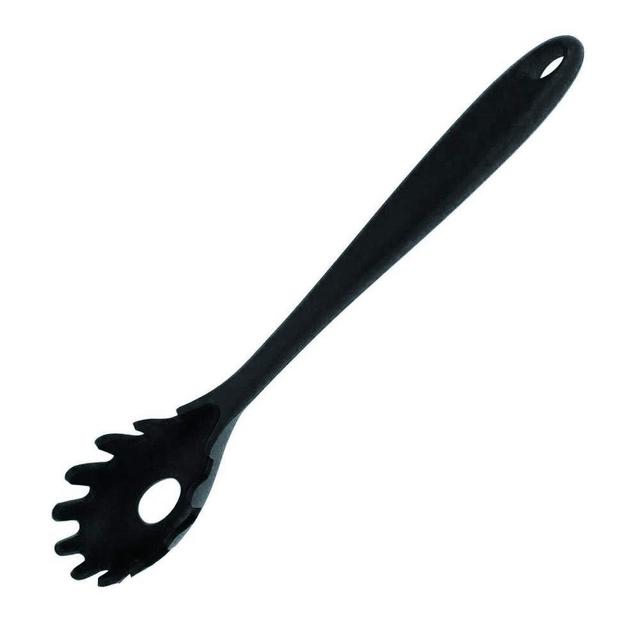 Spaghetti Spoon Pasta Fork,11Inch Silicone Pasta Fork,High Heat Resistant to 480°F, Hygienic One Piece Design, Spaghetti Strainer & Server Spoon Ideal for cooking(Black)