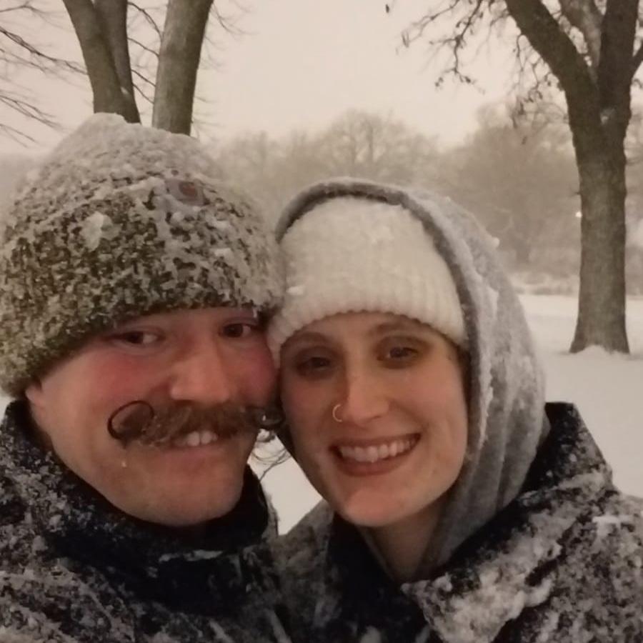 Abby came home from Austria for Christmas in 2020 and her and John went sledding, their first picture together