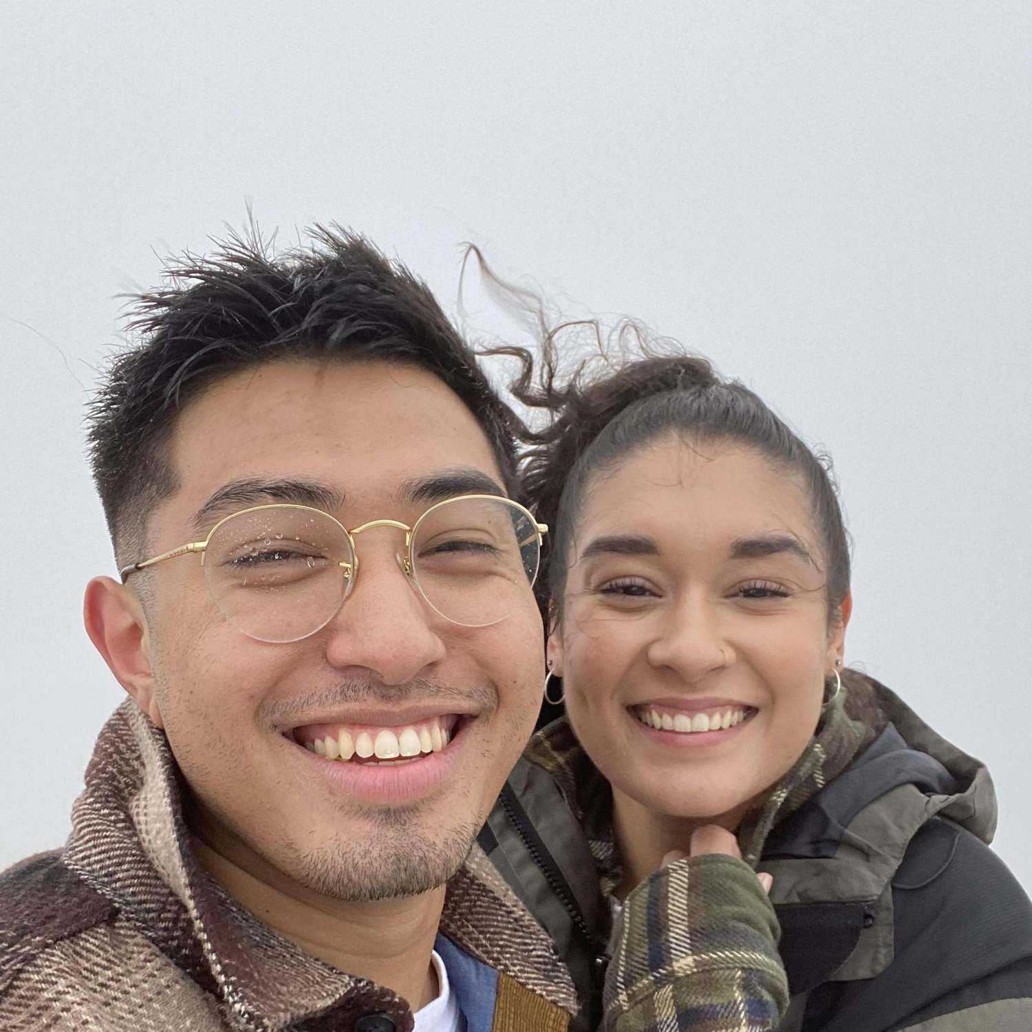 Our first “adventure”. We tried to go see a lighthouse only for it to be so foggy we couldn’t see anything. The picture is us giggling about not being able to see anything.

~Point Reyes Lighthouse~