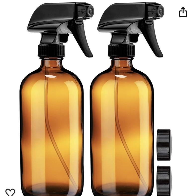 Empty Amber Glass Spray Bottles - 2 Pack - Each Large 16oz Refillable Bottle is Great for Essential Oils, Plants, Cleaning Solutions, Hair Mister - Durable Nozzle w/Fine Mist and Stream Setting