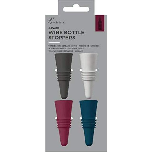 Rabbit (W6121) Wine and Beverage Bottle Stoppers with Grip Top (Assorted Colors, Set of 4)