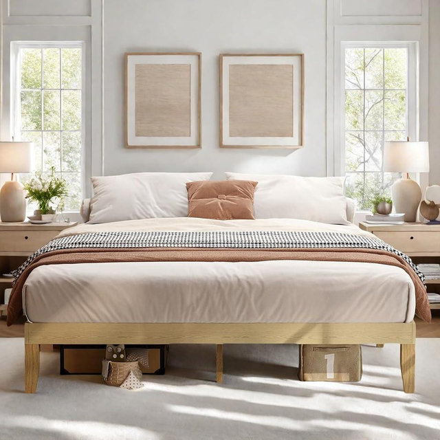 aaculpet 12-in King Size Wood Platform Bed Frame, Wooden Bed Frame King W/Solid Wood Slats Support & Pine Legs, No Box Spring Needed Minimalist Bedframe, Noise-Free Platform Bed Frames No Headboard