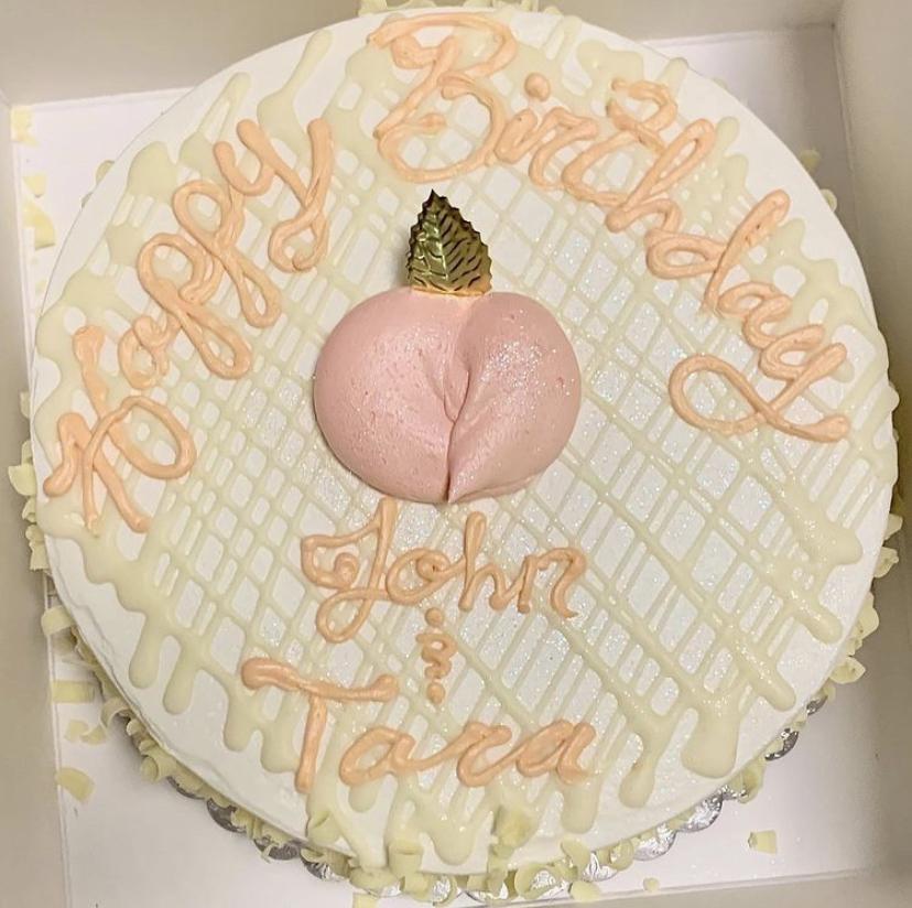Our peach melba-raspberry birthday cake on our birthday