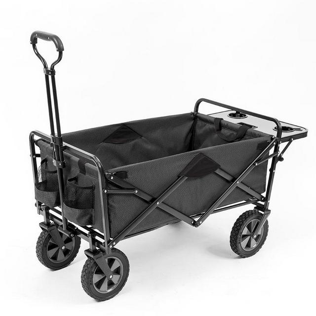 Mac Sports Collapsible Outdoor Utility Wagon with Folding Table and Drink Holders, Gray