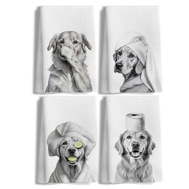 LUKIPOM Funny Golden Retriever Gifts Bathroom Hand Towels Set of 4, Golden Retriever Gifts for Women, Dog Bathroom Decor,16x24 Inch