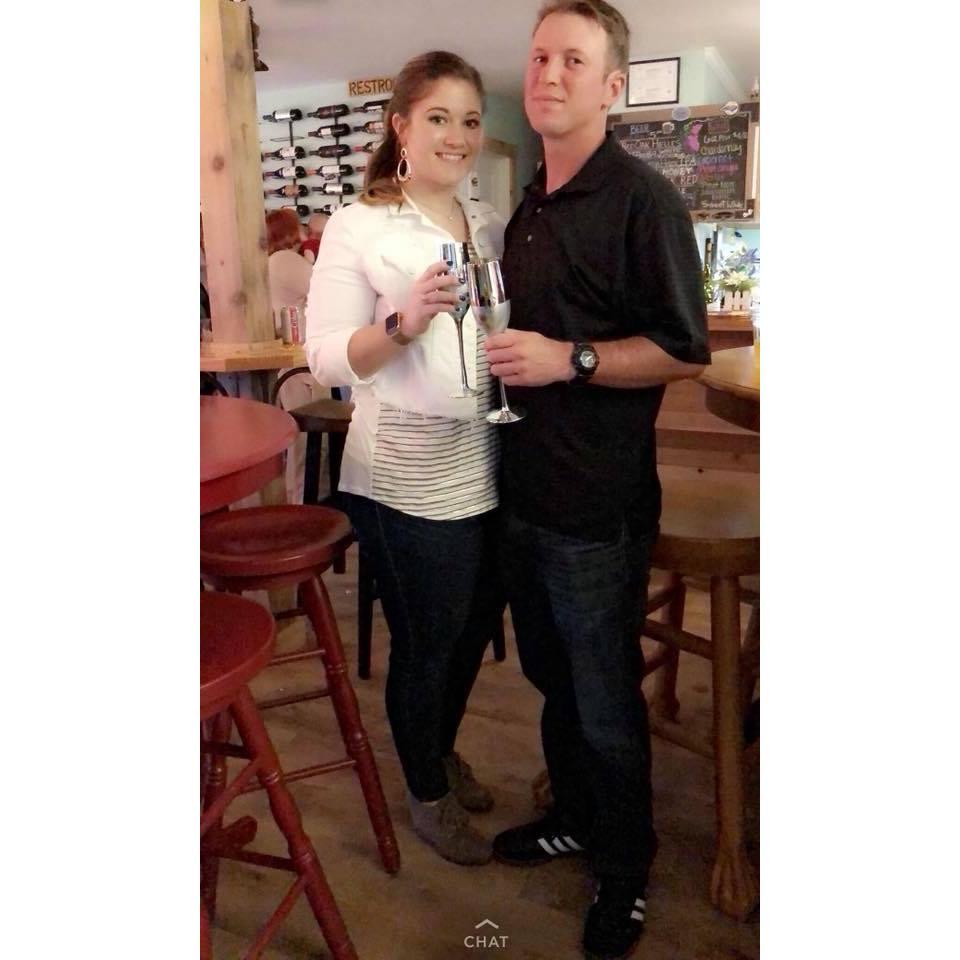 At our engagement party! Thanks Aunt Sue!