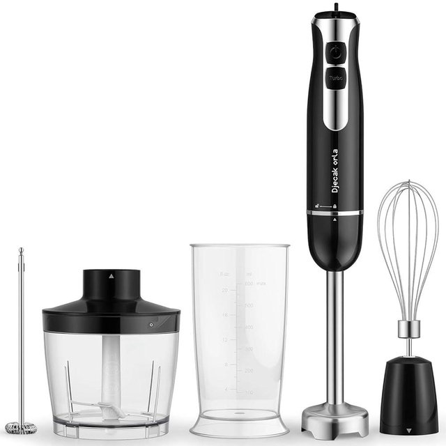 Djecak Orla Upgraded 1100W 5-in-1 Immersion Hand Blender – 20 Variable Speeds, Up to 15,500 RPM, Handheld with Milk Frother & Food Processor, Black