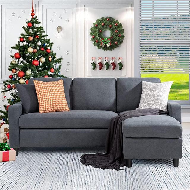 JAMFLY 78'' Convertible Sectional Sofa Couch, 3-seat L-Shaped Wide Reversible Couch with Modern Linen Fabric, Small Space Sofa for Living Room,Apartment and Office (Dark Gray)