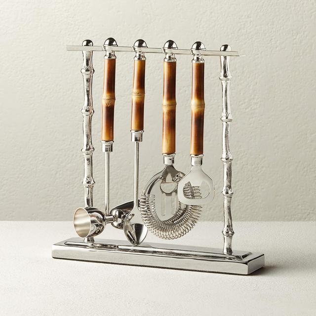 CB2 4-Piece Bamboo Bar Tool Set with Stand