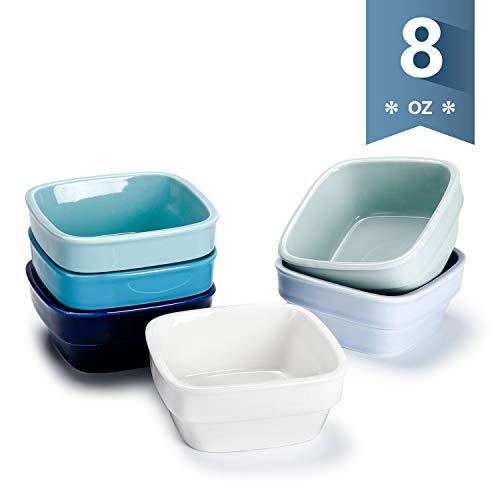 Sweese 513.003 Porcelain Dipping Bowls 8oz Sauce Dishes, Square Ramekins, Souffle Dishes Set of 6, Cool Assorted Colors