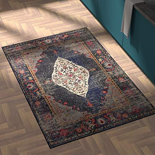 Rivet Distressed Color Medallion Rug, 4' x 6', Navy