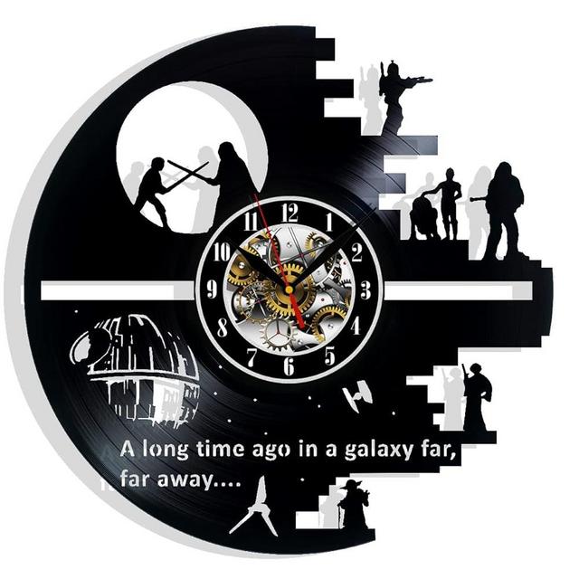 Star Decor Wars Vinyl Wall Clock with Epic Space Movie Characters Vintage Space Movie Heroes Themed Art Home Room Decorations Gift for Birthday Holiday Christmas 12” LP Clock Black
