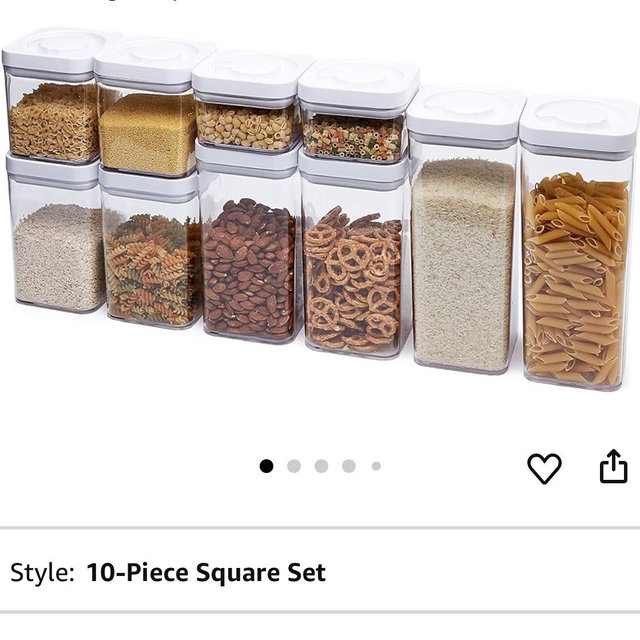 Amazon Basics Food Storage Containers with Lids, 10-Piece Square Set, Airtight Kitchen Pantry Organizers, Clear Plastic