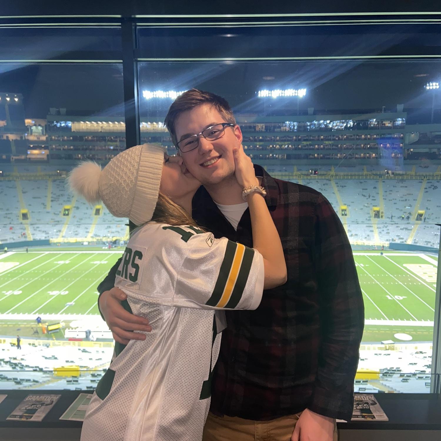 A Bears fan forced into Lambeau Field! He’s only smiling because he got free beers and chili dogs all game long!