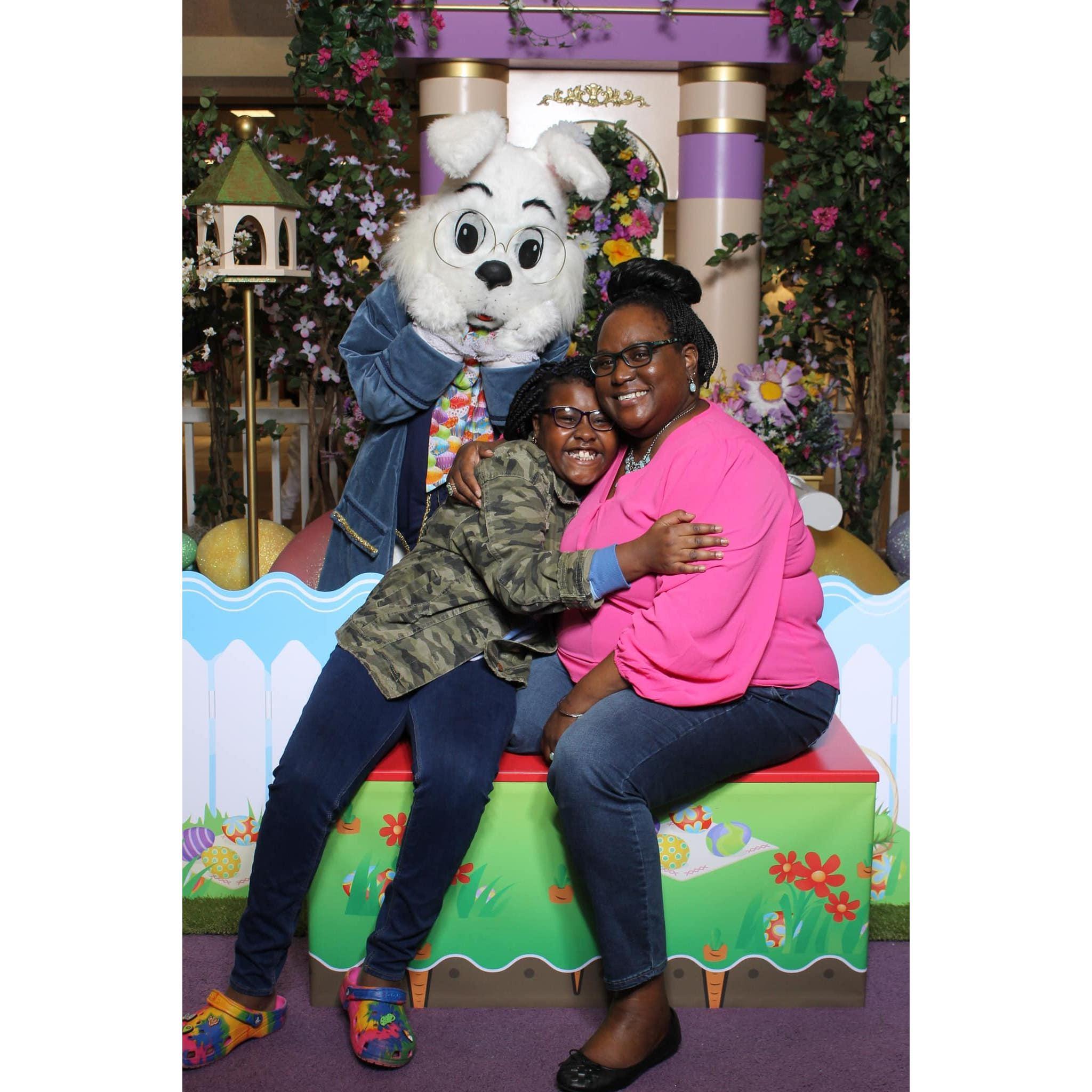 Jokima and her goddaughter, Kai'lynn, yep, and the Easter Bunny!