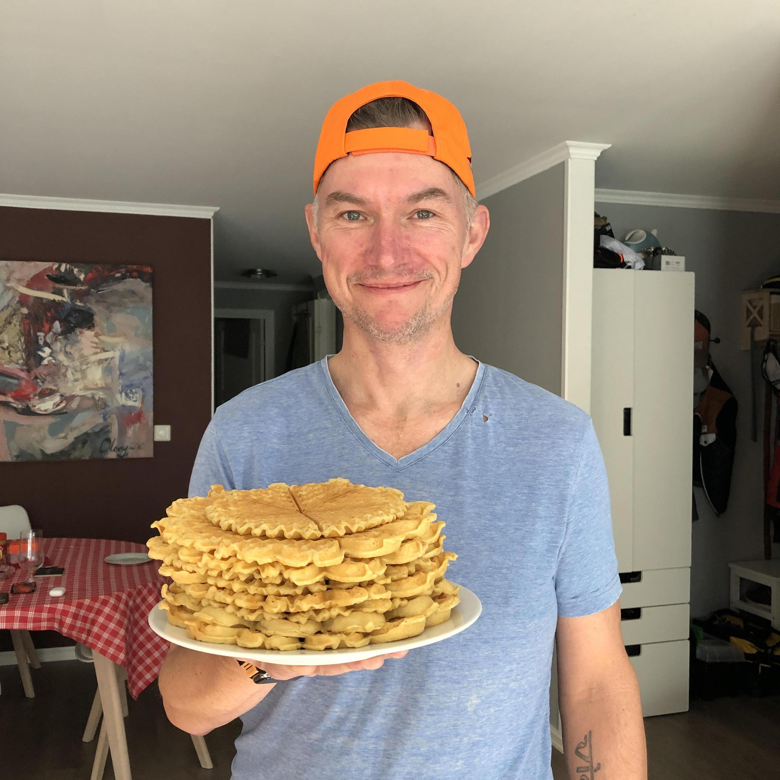 Classic Norwegian waffles from his grandmother's recipe.