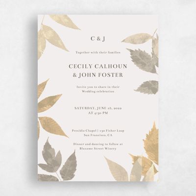 Brown Greenery Wedding Invitation - Leia Border