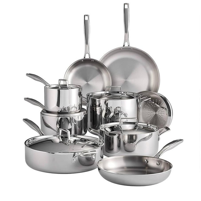 Tramontina Signature Tri-Ply Clad Stainless Steel 14-Piece Cookware Set with Lids, Pots and Pans Kitchen Set, Induction-Ready, Dishwasher-Safe, NSF-Certified, Made in Brazil