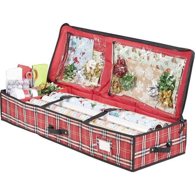 ZOBER Wrapping Paper Storage Containers - 40 Inch Gift Wrapping Organizer Storage W/Interior Pockets - Fits 20 Standard Rolls of Wrapping Paper, Bows, and Ribbons