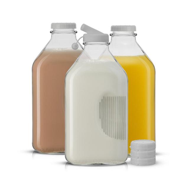 JoyJolt Glass Milk Bottles with Lids 64 oz
