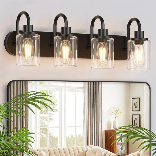 Baocuz 4-Light Vanity Lights for Bahroom, Modern Black Bathroom Bathroom Light Fixtures Over Mirror, 23.6 inch Bathroom Wall Sconces for Hallway, Bedroom, Living Room with Clear Glass Shade