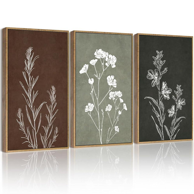 Drsoum Flower Wall Art Vintage Floral Minimalist Wall Hanging Decor Farmhouse Colorful Botanical Prints Artwork for Office Dining Room Hallway 11x14in Natural Framed