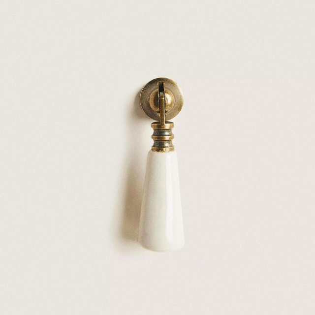 Ceramic & Antique Brass Drop Pull Farmhouse Cabinet Ring - "Belle"